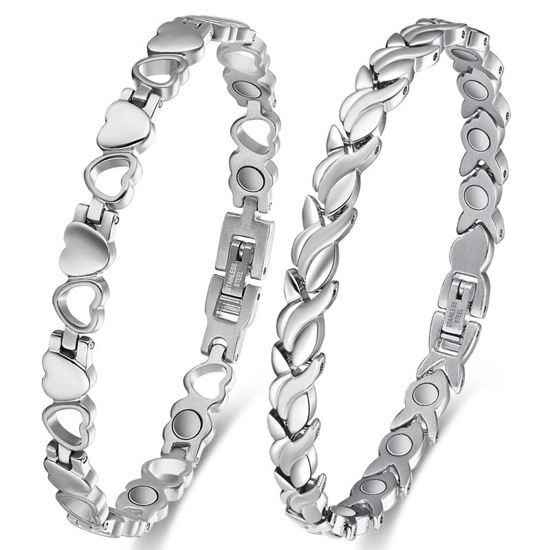 Cigmag 2PCS Magnetic Bracelets for Women Adjustable Titanium Steel Magnetic Bracelet with Strength Magnets Sizing Tool and Present Box